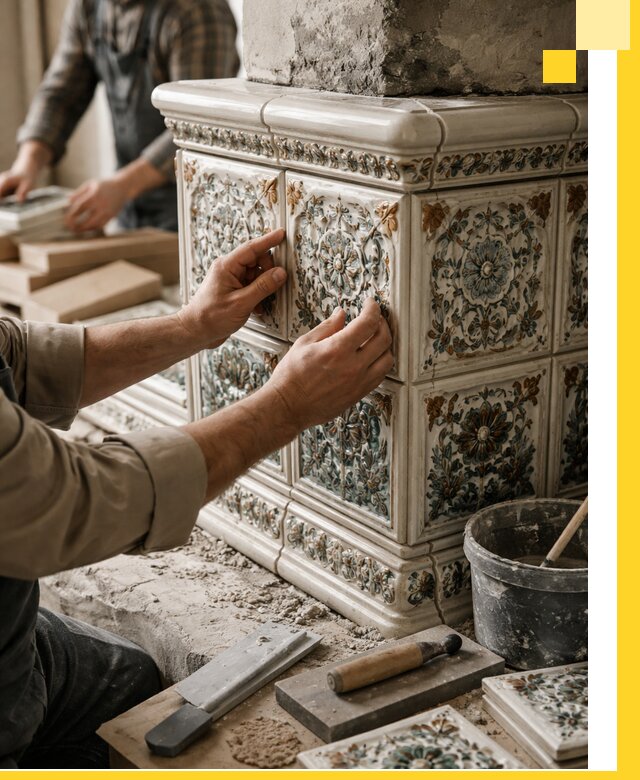 Изразцовые камины под ключ в Курске: проект и монтаж