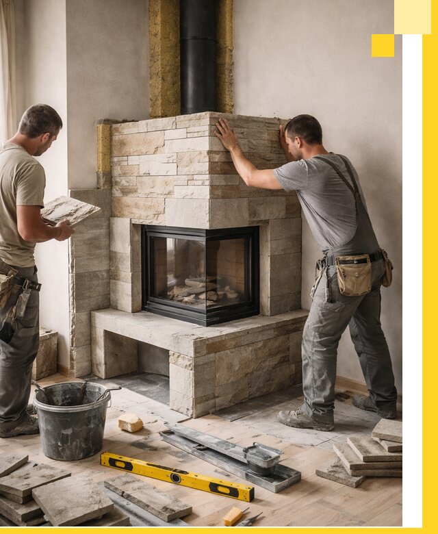 Угловые камины под ключ проект, монтаж и отделка в Курске