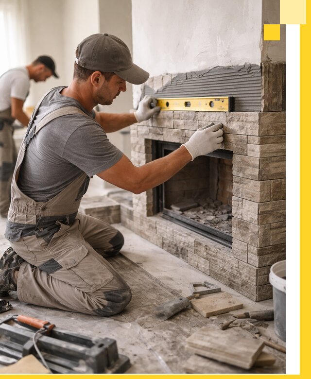 Облицовка каминов в Курске, монтаж и отделка натуральным камнем