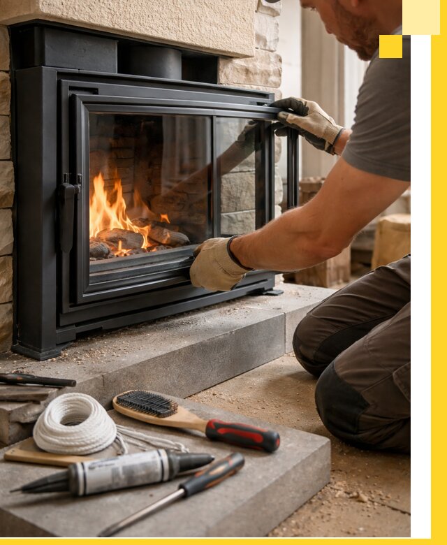 Производство, монтаж и доставка каминов со стеклом в Курске