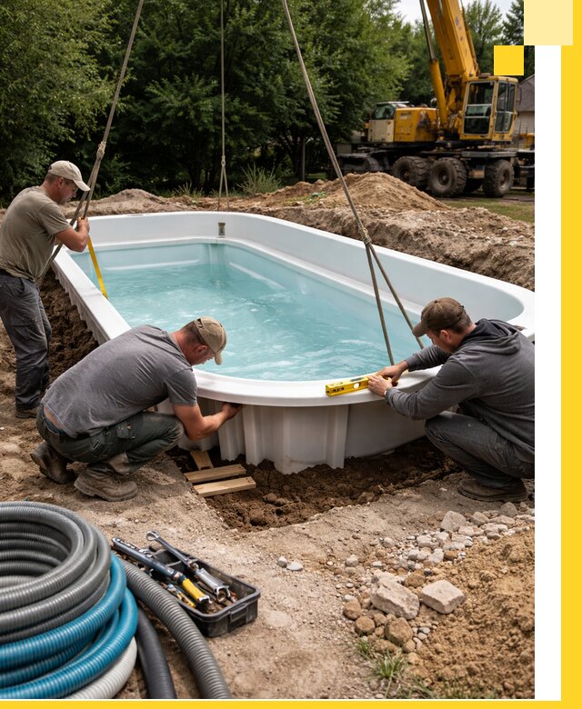 Установка и монтаж композитных бассейнов под ключ в Курске