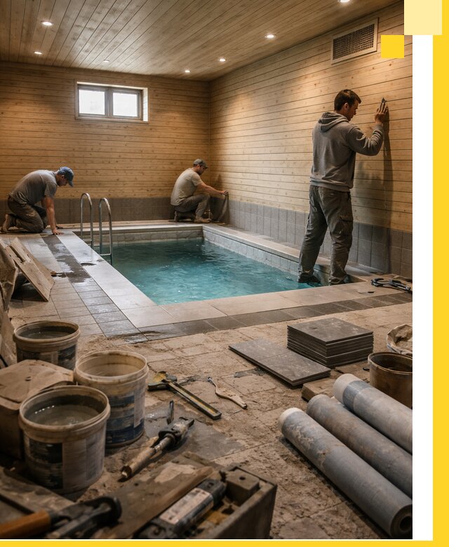 Строительство бани с бассейном и сауной под ключ в Курске