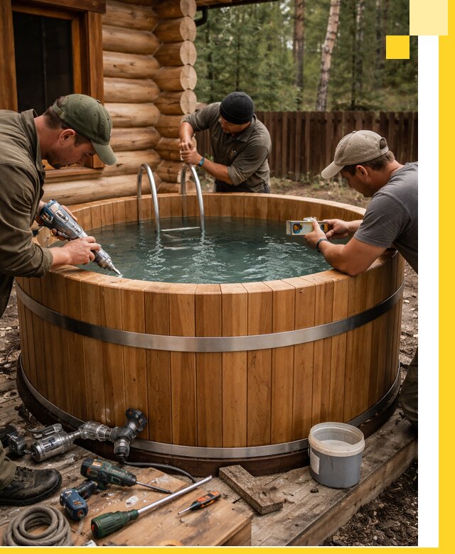 Строительство бань с купелью под ключ и отделкой в Курске