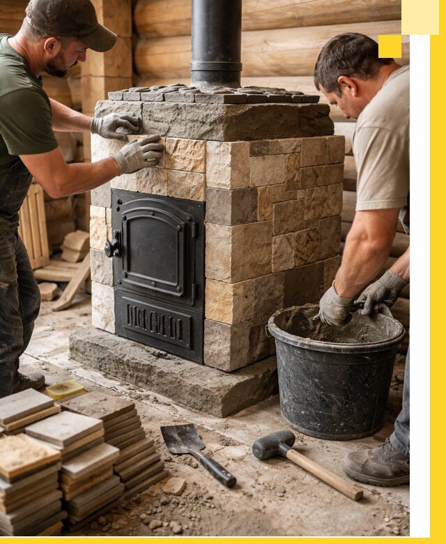 Облицовка банной печи под ключ в Курске: камень и плитка