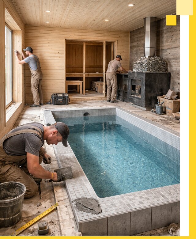 Проект бани с бассейном и сауной в Курске под ключ