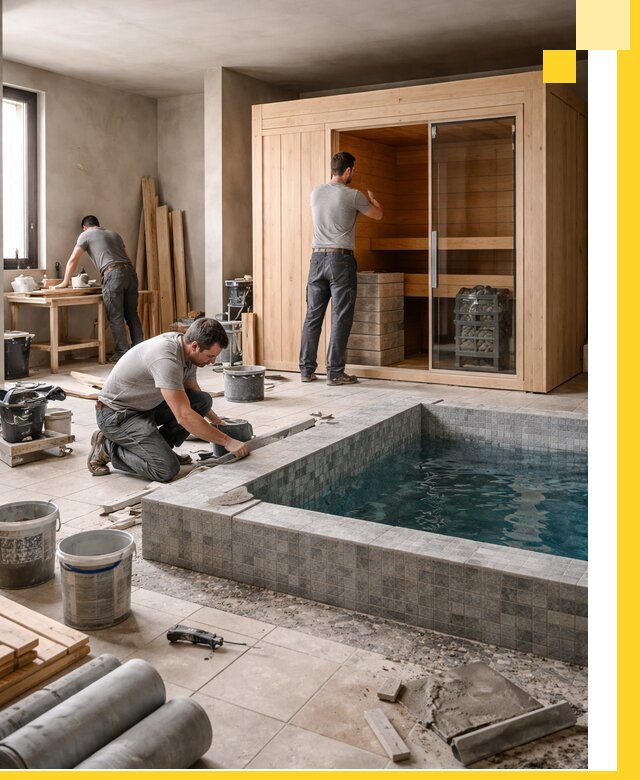 SPA зоны под ключ с бассейном сауной и печью в Курске